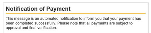 Preview of a receipt email with 'Notification of Payment' heading